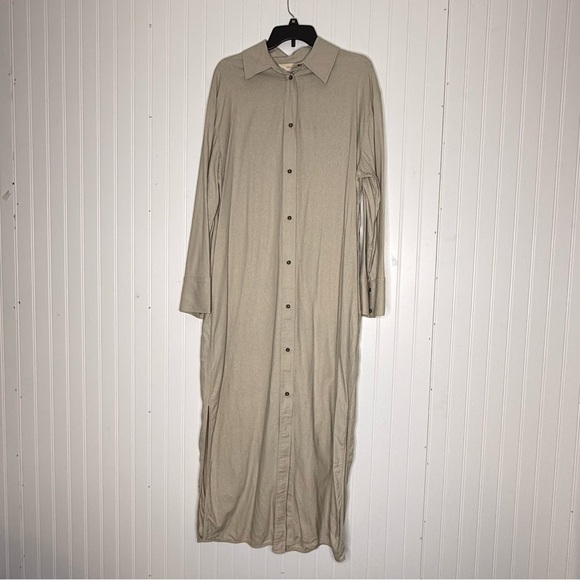 H&M Lagenlook Oversize Beachy Silk Shirt Dress Long Sleeve Size Medium - Picture 1 of 10